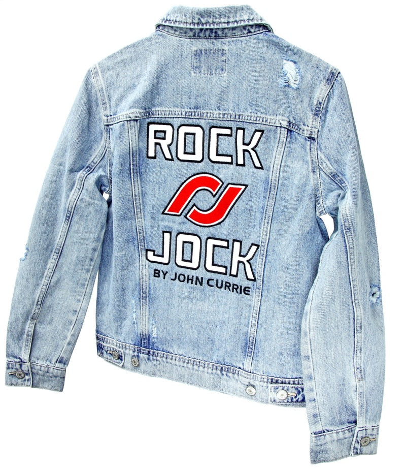 RockJock Jean Jacket w/ Embroidered Logos Front and Back Blue Womens Small RJ-714000-S