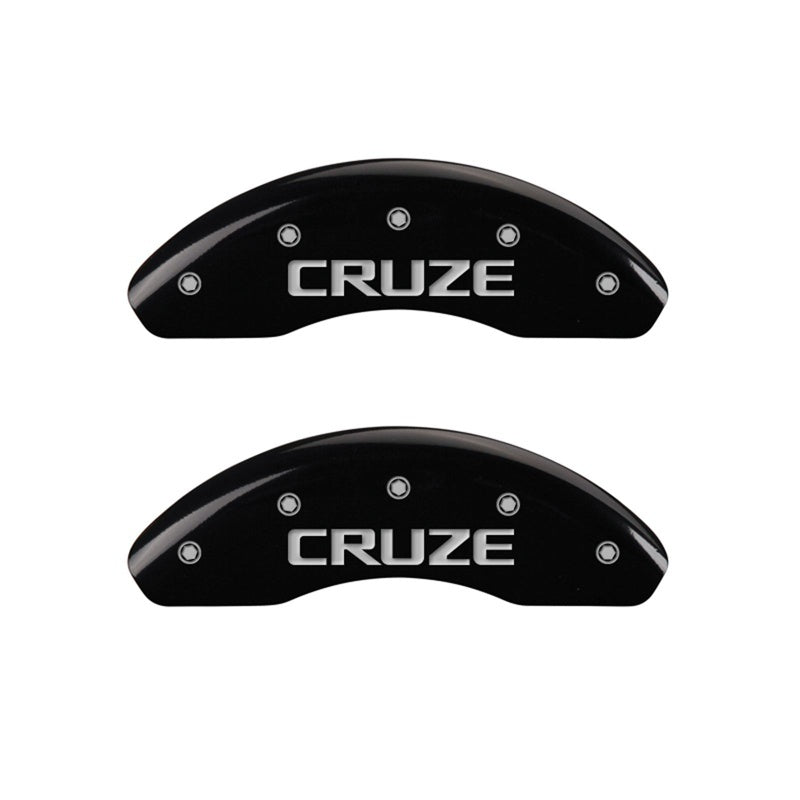MGP Front set 2 Caliper Covers Engraved Front Cruze Black finish silver ch 14208FCRZBK 14208FCRZBK Photo - Primary