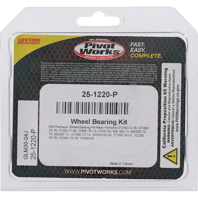 Pivot Works Yamaha Wheel Bearing Kit Premium Bearings 25-1220-P 25-1220-P Photo - Primary
