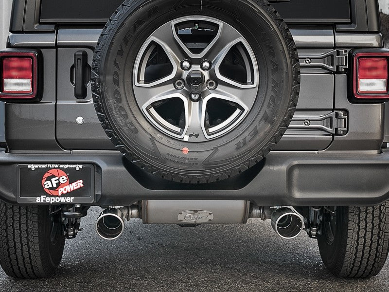 aFe Rebel Series 409 Stainless Steel Cat-Back Exhaust 18-21 Jeep Wrangler JL 2.0L (t) - Polished Tip 49-48096-P 49-48096-P Photo - Mounted