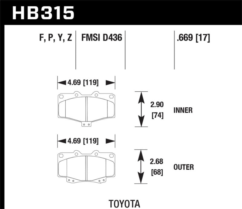 Hawk Ceramic Brake Pads Front Toyota Pickup SR5 1994-1995 HB315Z.669 Photo - Primary