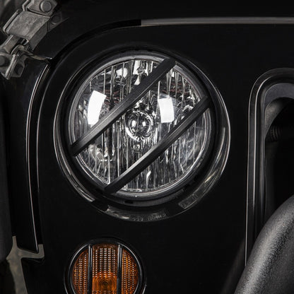 Rugged Ridge Elite Euro Guard Kit,Pivotal,Headlight,Black;07-18 Wrangler JK/JKU 11230.13 Photo - Mounted