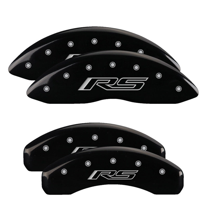 MGP 4 Caliper Covers Engraved Front & Rear Gen 5/RS Black finish silver ch 14033SRS5BK 14033SRS5BK Photo - Primary