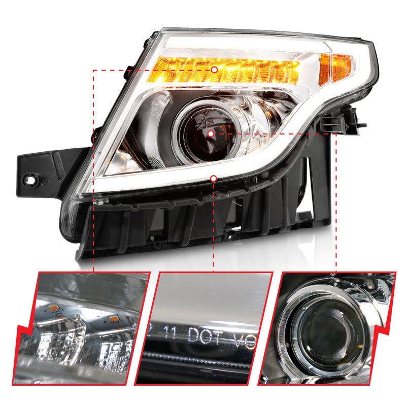 ANZO 11-15 Ford Explorer Projector Headlights w/ Light Bar Chrome Housing w/ Amber light 111576 111576 Photo - Unmounted