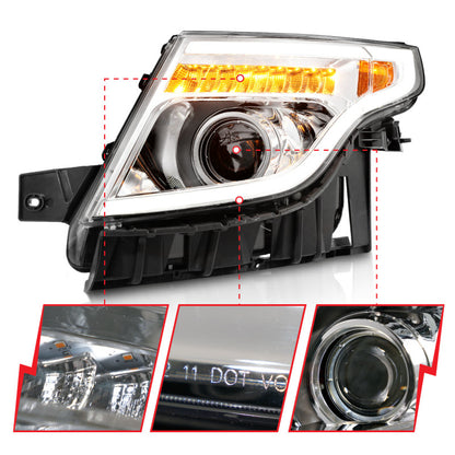 ANZO 11-15 Ford Explorer Projector Headlights w/ Light Bar Chrome Housing w/ Amber light 111576 111576 Photo - Unmounted