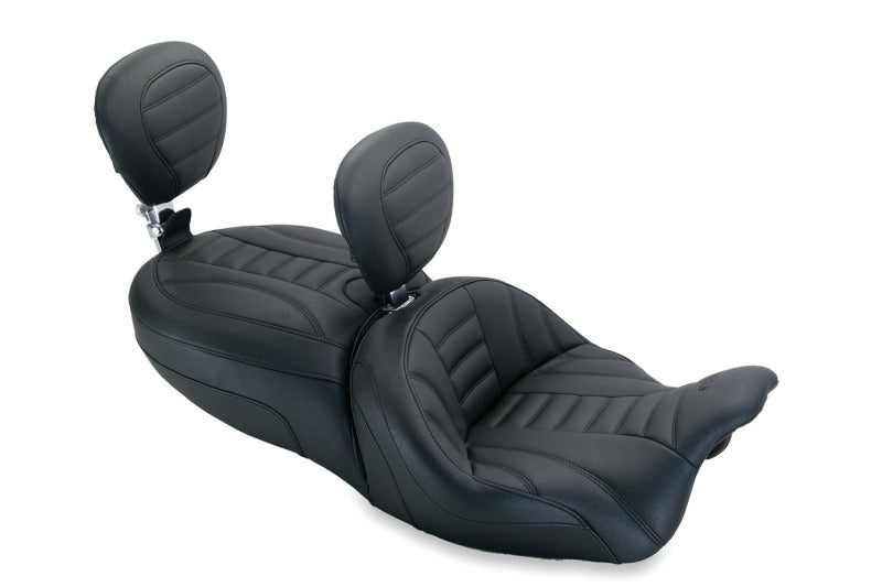 Mustang Motorcycle Mustang 15-21 Harley Freewheeler Std Touring Deluxe 1PC Seat w/Driver and Passenger Backrest - Black 79595 79595 Photo - Primary