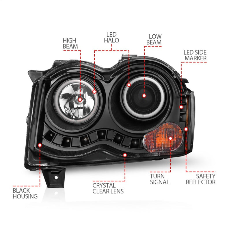 Anzo 2008-2010 Jeep Grand Cherokee Projector Headlights w/ Halo Black CCFL 111213 Photo - Unmounted