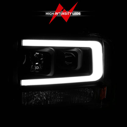 ANZO 99-04 Ford F250/F350/F450/Excursion (excl 99) Projector Headlights - w/ Light Bar Black Housing 111551 111551 Photo - Unmounted