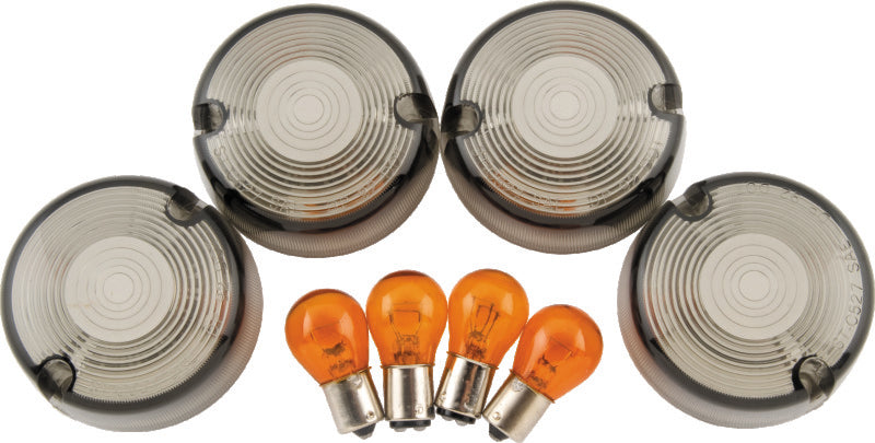 Bikers Choice 86-99 FXST 86-01 FXD FXR XL Smoked Turn Signal Lens & Amber Bulb Kit Repl H-D 69306-02 482544 482544 Photo - Primary