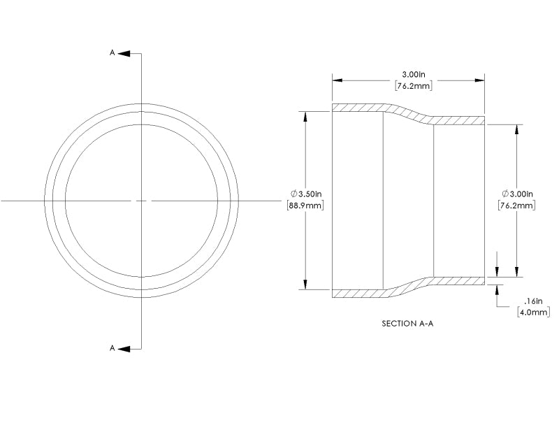 aFe POWER Universal Products Coupler Kit (3-1/2 x 3)in ID x 3in L - Black 59-00205 59-00205 Technical Drawing