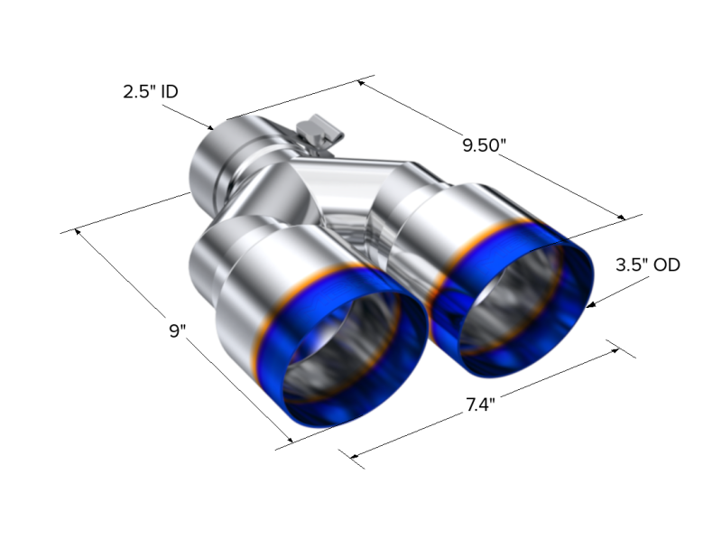 MBRP Burnt End Tip 2.5 ID, Dual 3.5 OD Out, 9.5 length, Single wall 304 Stainless Steel T5171BE T5171BE Photo - Close Up