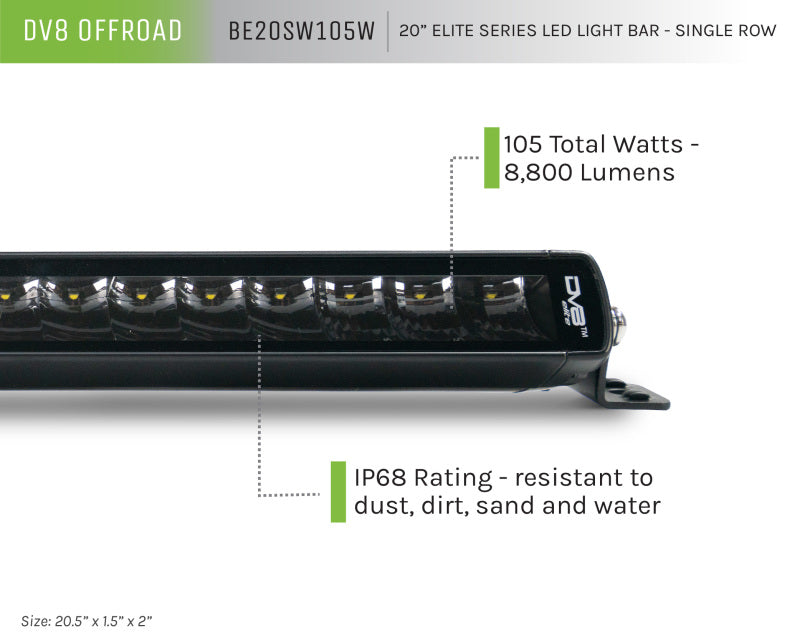 DV8 Offroad 20in Elite Series Light Bar 105W LED - Single Row BE20SW105W BE20SW105W User 6