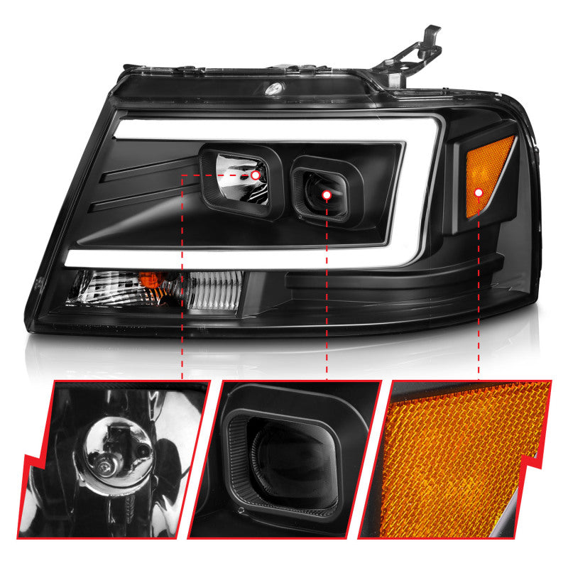 ANZO 2004-2008 Ford  F-150 Projector Headlights w/ Light Bar Black Housing 111541 111541 Photo - Unmounted