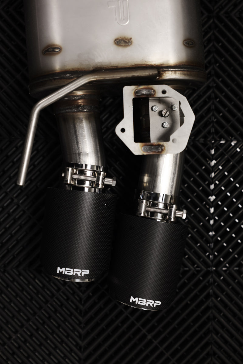MBRP 18-22 Ford Mustang 2.3L Ecoboost 3in Cat-Back Exhaust w/ Quad Carbon Fiber SS Tips - T304 S72233CF S72233CF Photo - Close Up