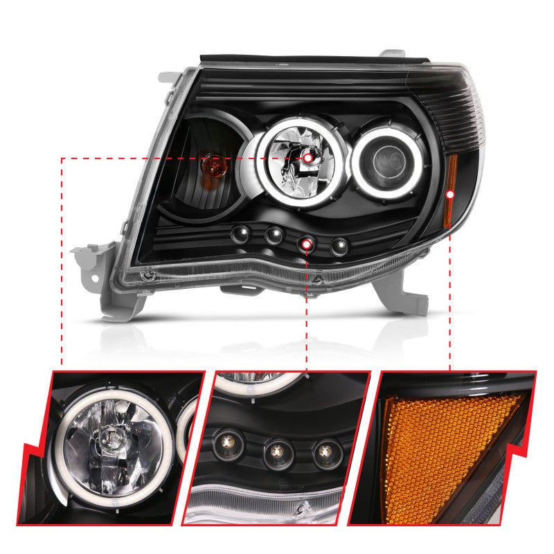Anzo 2005-2011 Toyota Tacoma Projector Headlights w/ Halo Black 121282 Photo - Close Up