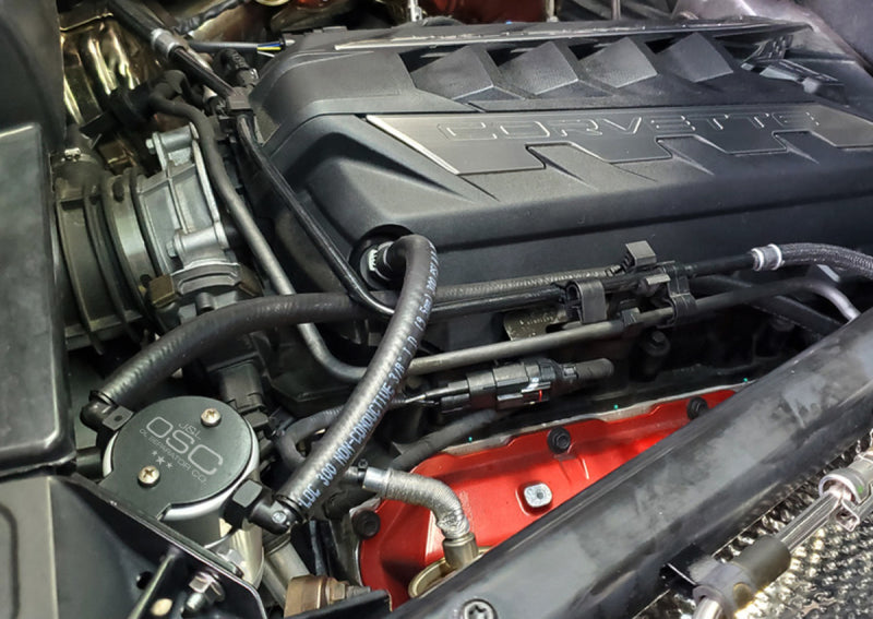 J&L 20-21 Chevrolet Corvette 6.2L LT2 Targa Top Passenger Side Oil Separator 3.0 - Clear Anodized 3088P-C 3088P-C Photo - Mounted