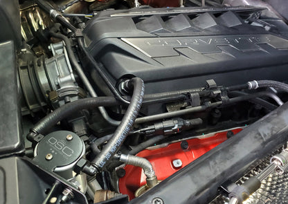 J&L 20-21 Chevrolet Corvette 6.2L LT2 Targa Top Passenger Side Oil Separator 3.0 - Clear Anodized 3088P-C 3088P-C Photo - Mounted