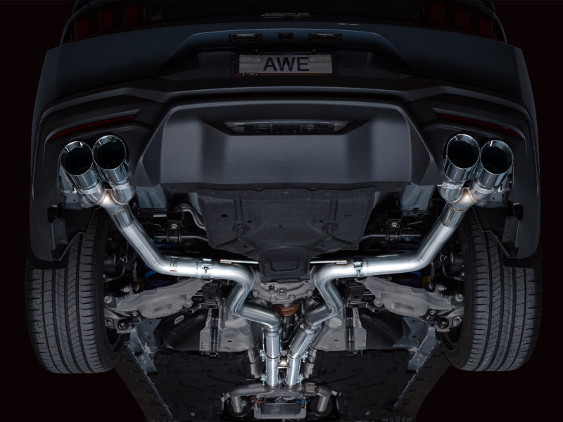 AWE Tuning AWE 2024 Ford Mustang GT Fastback S650 RWD Track Edition Catback Exhaust w/ Quad Chrome Silver Tips 3020-42650 3020-42650 Photo - Mounted