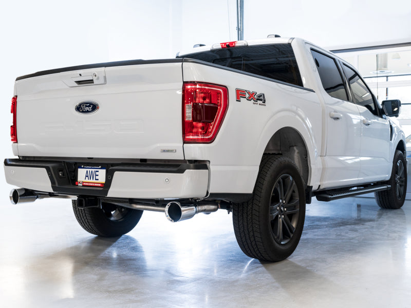 AWE Tuning AWE 0FG 21+ Ford F150 Dual Split Rear Exhaust - 5in Chrome Silver Tips 3015-32105 3015-32105 Photo - Mounted