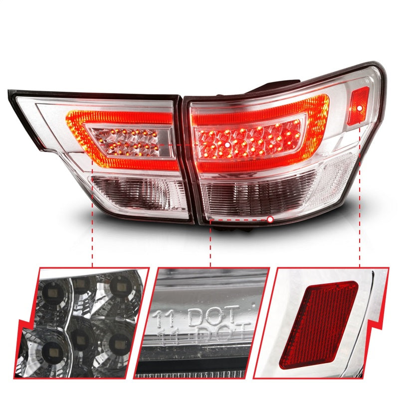ANZO 11-13 Jeep Grand Cherokee LED Taillights w/ Lightbar Chrome Housing/Clear Lens 4pcs 311441 311441 Photo - Unmounted