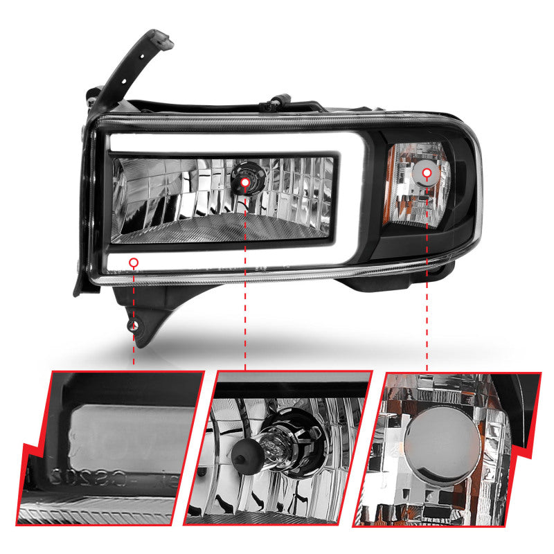 ANZO 94-02 Dodge RAM Crystal Headlight - w/ Light Bar Black Housing 111554 111554 User 2