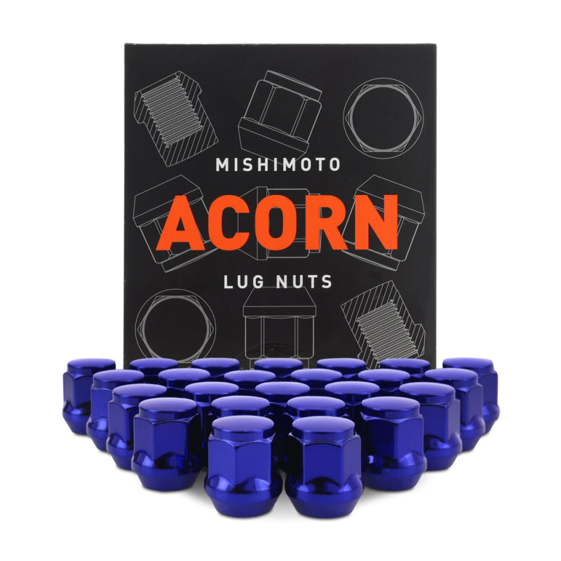 Mishimoto Steel Acorn Lug Nuts M14 x 1.5 - 24pc Set - Blue MMLG-AC1415-24BL