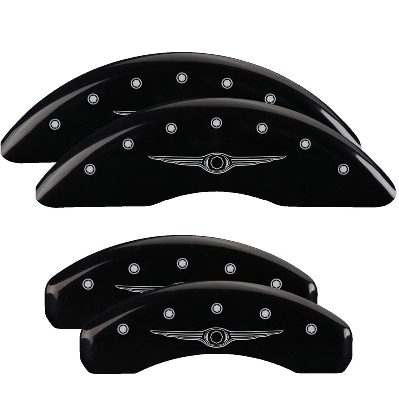 MGP 4 Caliper Covers Engraved Front & Rear Style 1/Chrysler Wing Black finish silver ch 32002SCW1BK 32002SCW1BK Photo - Primary