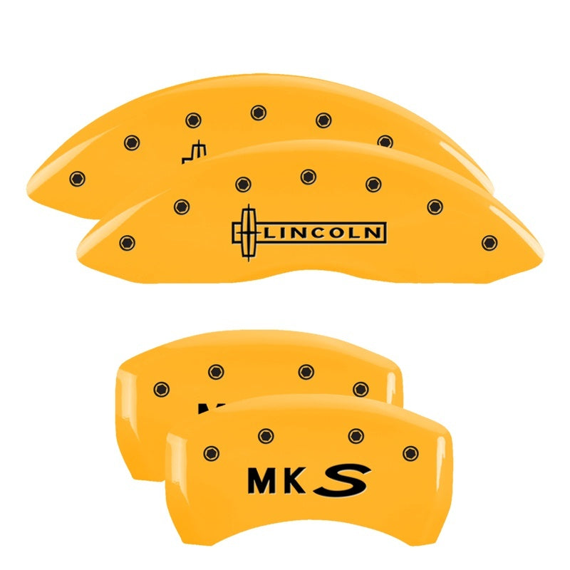 MGP 4 Caliper Covers Engraved Front Lincoln Engraved Rear MKS Yellow finish black ch 36019SLCSYL 36019SLCSYL Photo - Primary