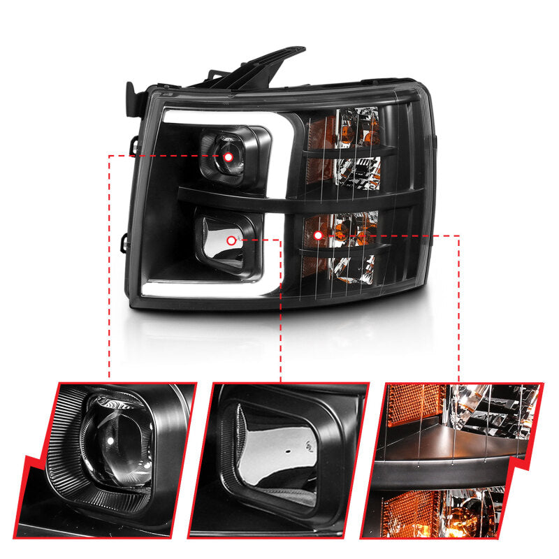 ANZO 07-13 Chevrolet Silverado 3500 Projector Headlights - Black Amber 111480 111480 Photo - Close Up