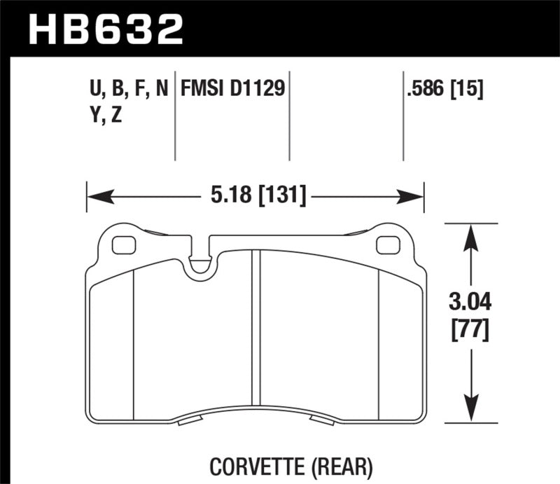 Hawk Ceramic Brake Pads Rear Chevrolet Corvette Z06 2009-2011 HB632Z.586 Photo - Primary