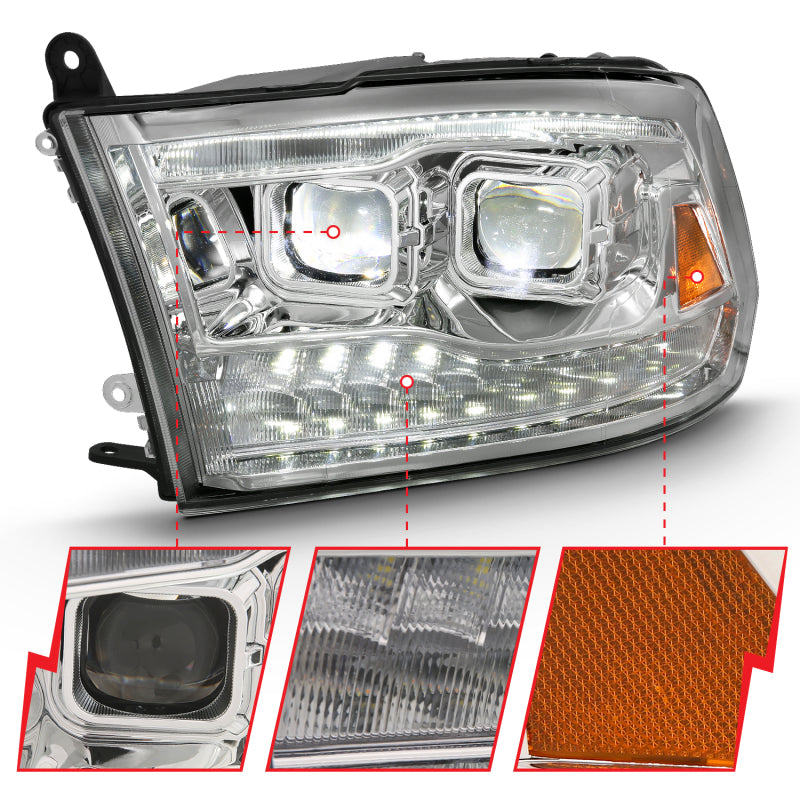 ANZO 2009-2018 Dodge Ram 1500 Led Projector Plank Style Switchback H.L Halo Chrome Amber (OE Style) 111465 111465 Photo - Close Up