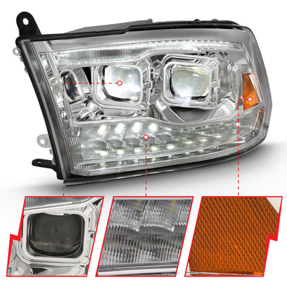 ANZO 2009-2018 Dodge Ram 1500 Led Projector Plank Style Switchback H.L Halo Chrome Amber (OE Style) 111465 111465 Photo - Close Up