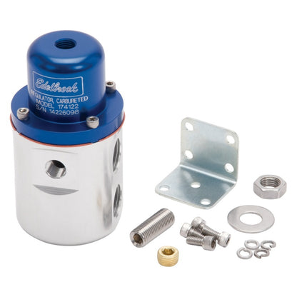 Edelbrock Fuel Pressure Regulator Carbureted 160 GPH 5-10 PSI 3/8In In/Out Returnless Blue/Clear 174122 174122 Photo - Primary