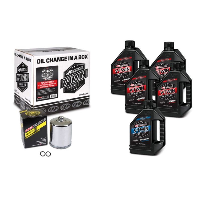 Maxima V-Twin Oil Change Kit Synthetic w/ Chrome Filter Sportster 90-119015PC