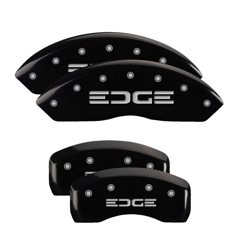 MGP 4 Caliper Covers Engraved Front & Rear Edge Black finish silver ch 10042SEDGBK 10042SEDGBK Photo - Primary