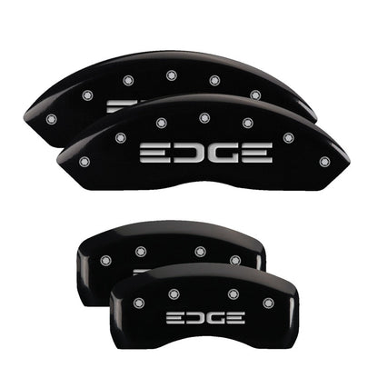 MGP 4 Caliper Covers Engraved Front & Rear Edge Black finish silver ch 10042SEDGBK 10042SEDGBK Photo - Primary