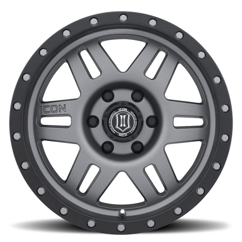 ICON Six Speed 17x8.5 6x5.5 25mm Offset 5.75in BS 108.1mm Bore Titanium Wheel 1417858357TT 1417858357TT Photo - Close Up