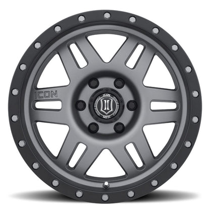ICON Six Speed 17x8.5 6x5.5 25mm Offset 5.75in BS 108.1mm Bore Titanium Wheel 1417858357TT 1417858357TT Photo - Close Up