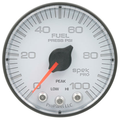Autometer Spek-Pro Gauge Fuel Press 2 1/16in 100psi Stepper Motor W/Peak & Warn Wht/Blk P314128 P314128 User 1