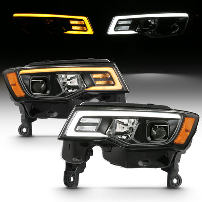 ANZO 2017-2018 Jeep Grand Cherokee Projector Headlights w/ Plank Style Switchback - Black w/ Amber 111418 111418 Photo - Unmounted