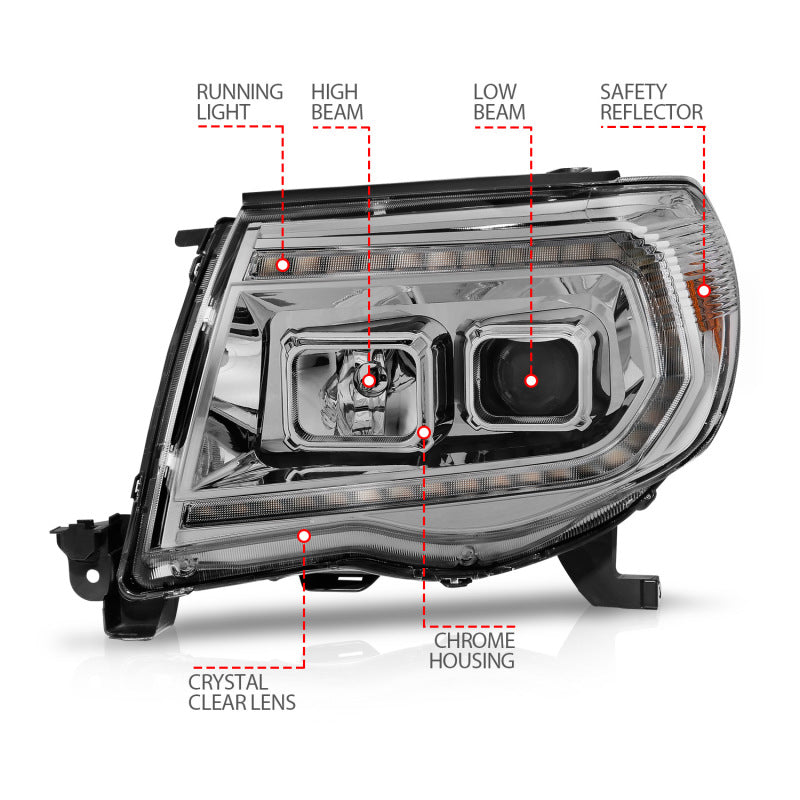 ANZO 05-11 Toyota Tacoma Projector Headlights w/Light Bar Switchback Chrome Housing 111565 111565 Photo - Unmounted