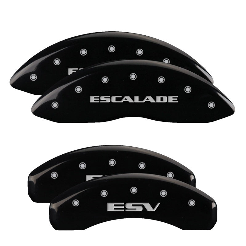 MGP 4 Caliper Covers Engraved Front Escalade Engraved Rear ESV Black finish silver ch 35014SESVBK 35014SESVBK Photo - Primary