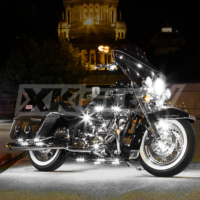 XKGLOW XK Glow Strips Single Color XKGLOW LED Accent Light Motorcycle Kit White - 8xPod + 2x8In XK034001-W