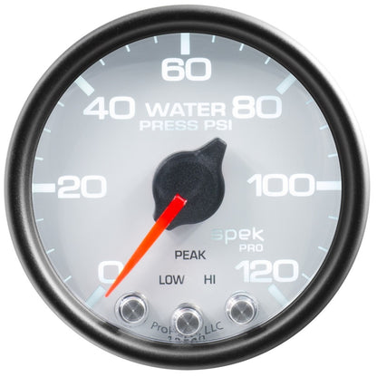 Autometer Spek-Pro Gauge Water Press 2 1/16in 120psi Stepper Motor W/Peak & Warn Wht/Blk P34512 P34512 User 1