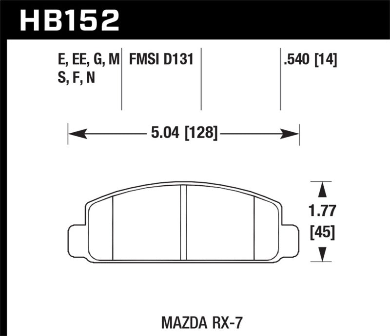 Hawk Performance Hawk 88-91 Mazda RX-7 1.3L 10th Anniversary 1 Piston Caliper Front ER-1 Brake Pads HB152D.540 HB152D.540 Photo - Primary
