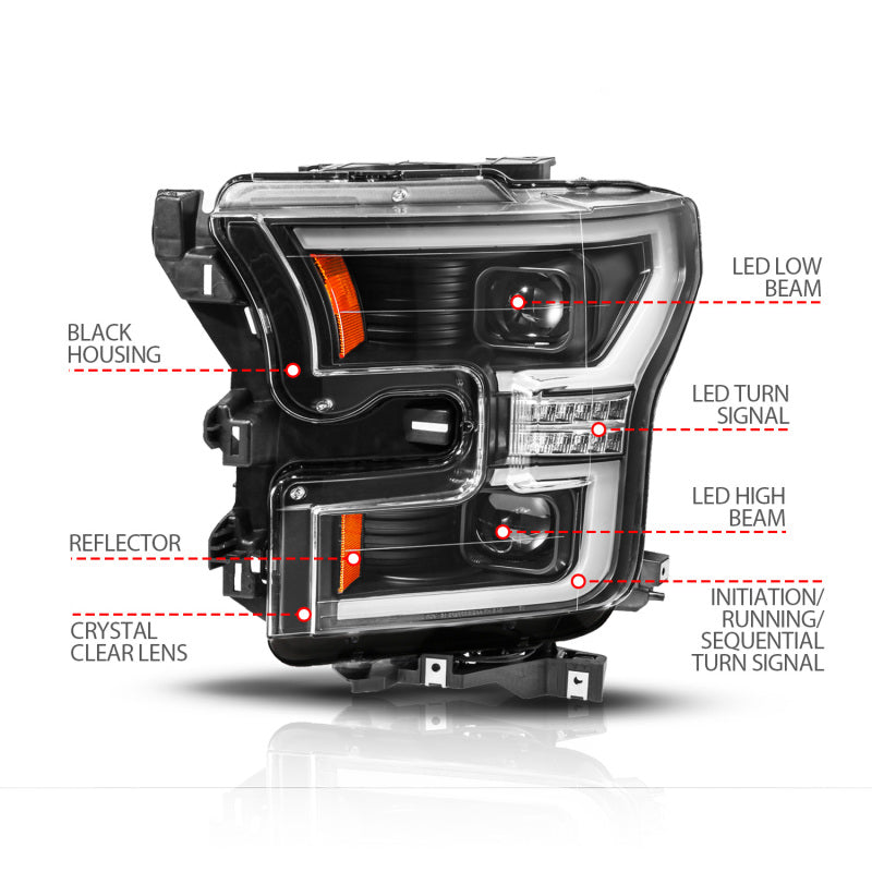 ANZO 15-17 Ford F-150 (Factory Halogen Model ONLY) Full LED Proj Headlights  Init/SeqSig Black- Pair 111630A 111630A User 1