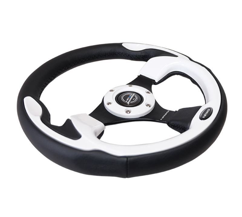 NRG Reinforced Steering Wheel (320mm) Blk w/White Trim & 4mm 3-Spoke RST-001WT RST-001WT Photo - Primary