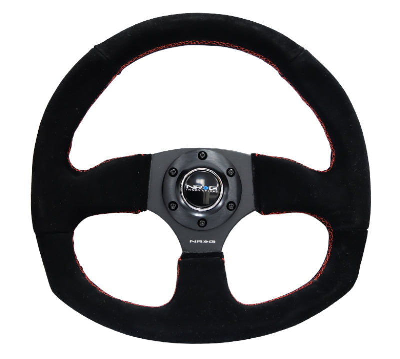 NRG Reinforced Steering Wheel - Suede Leather Steering Wheel w/ RED stitch RST-009S-RS Photo - Primary