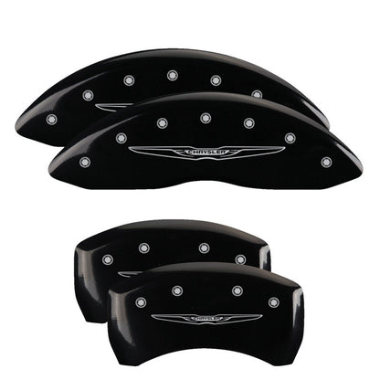 MGP 4 Caliper Covers Engraved Front & Rear Style 2/Chrysler Wing Black finish silver ch 32016SCW2BK 32016SCW2BK Photo - Primary
