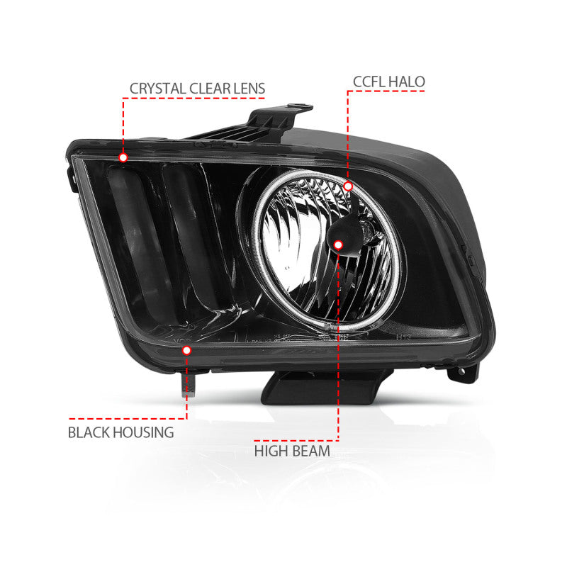 Anzo 2005-2009 Ford Mustang Crystal Headlights w/ Halo Black (CCFL) 121033 Photo - out of package